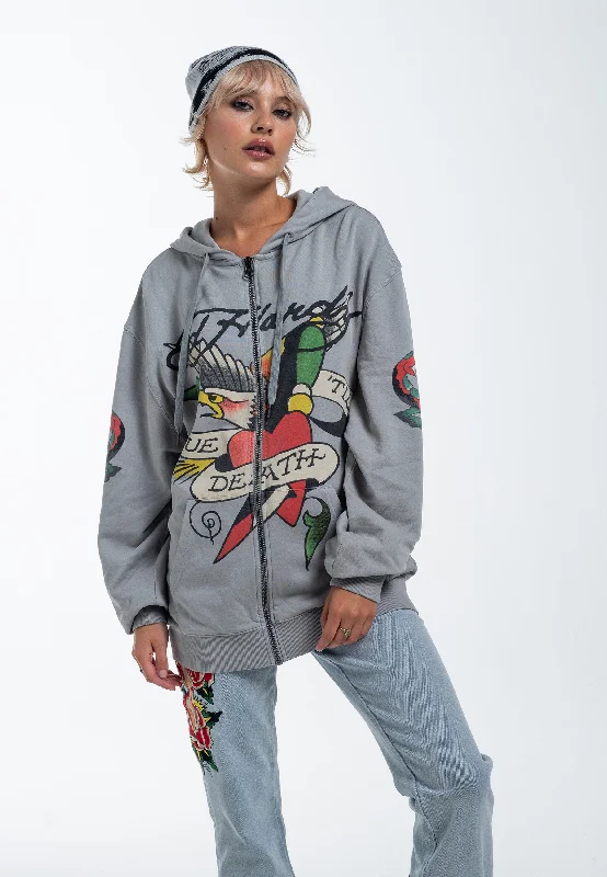 Women's Hoodies with Functional Features -Womens True Snake Zip Through Hoodie - Grey