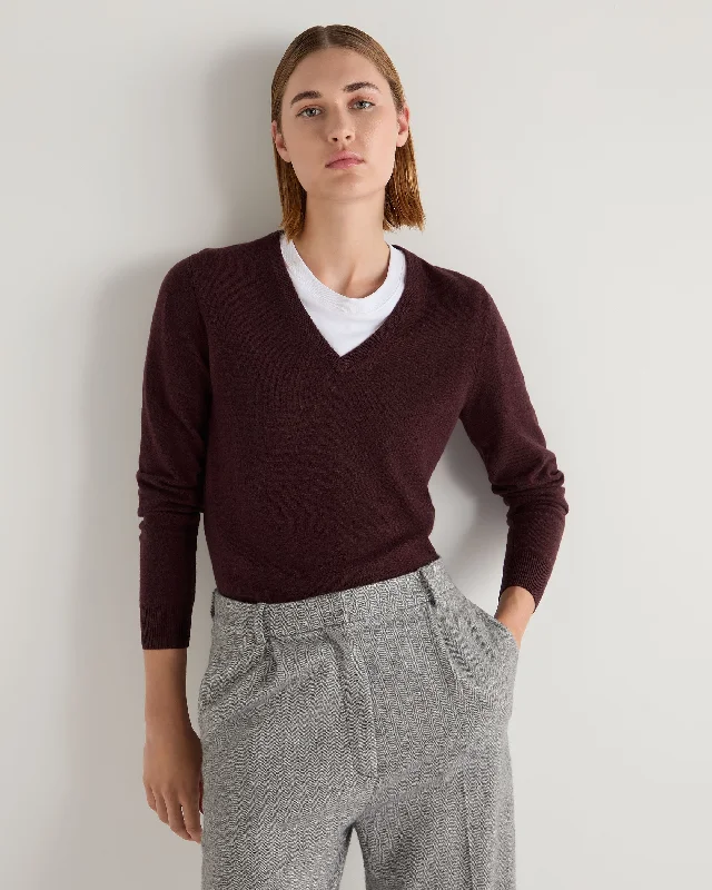 Women's Sweater with Red and Green Check-Women's Phoebe V Neck Cashmere Sweater Claret Red