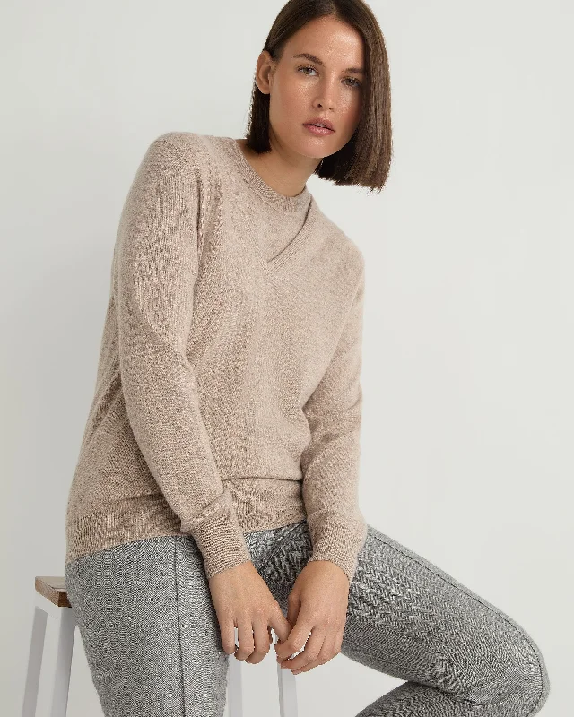 Women's Sweater for Cozy Touch-Women's Phoebe V Neck Cashmere Sweater Oatmeal Brown