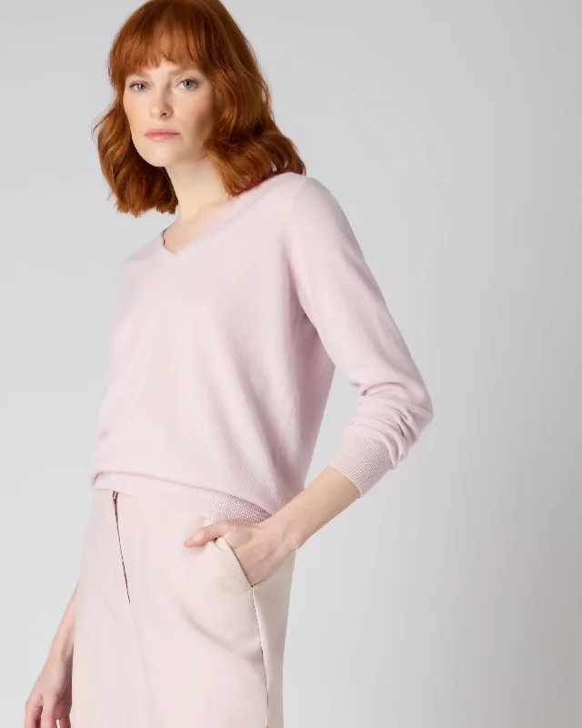 Women's Sweater with Hooded Design-Women's Phoebe V Neck Cashmere Sweater Quartz Pink