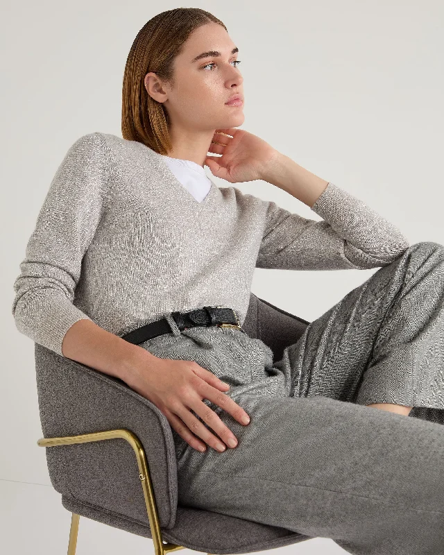 Women's Sweater with Soft Yarn-Women's Phoebe V Neck Cashmere Sweater With Lurex Sand Brown Sparkle
