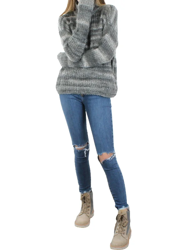 Women's Sweater with Lace Detailing-Womens Wool Blend Marled Mock Turtleneck Sweater