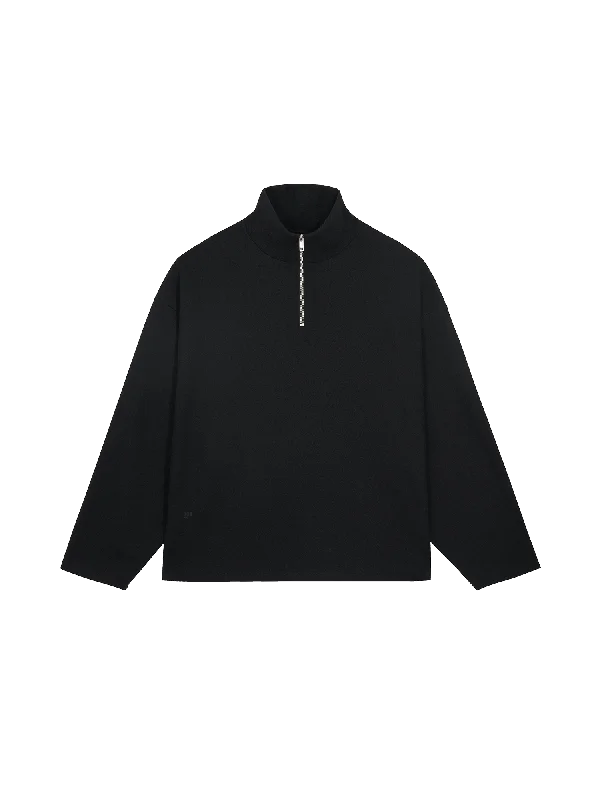 Women's Hoodie Dresses for Casual Events -Women's Recycled Wool Jersey Half-Zip Sweater—black Women's Hoodie Dresses for Casual Events -Women's Recycled Wool Jersey Half-Zip Sweater—black
