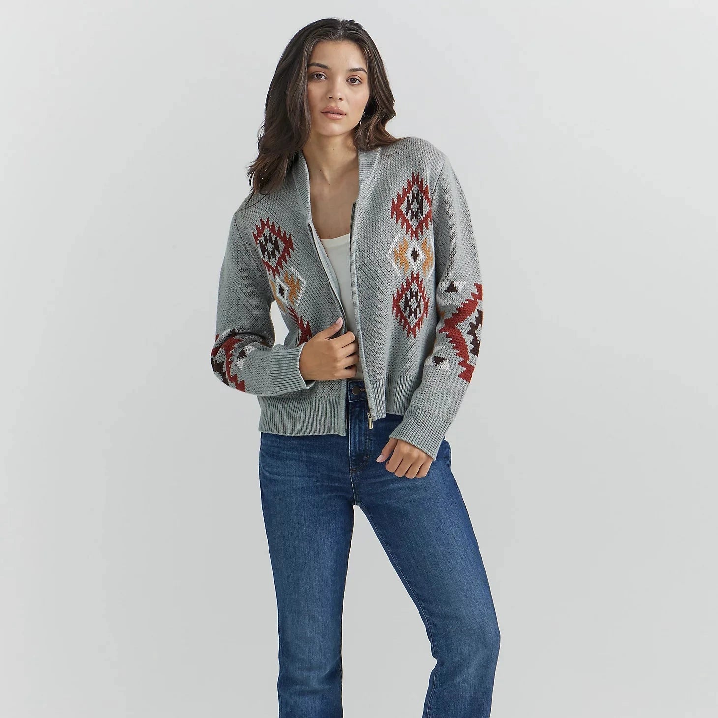Women's Cardigans Sweater with Textured Pattern-Wrangler Women's Southwestern Full Zip Cardigan Sweater in Cactus Women's Cardigans Sweater with Textured Pattern-Wrangler Women's Southwestern Full Zip Cardigan Sweater in Cactus