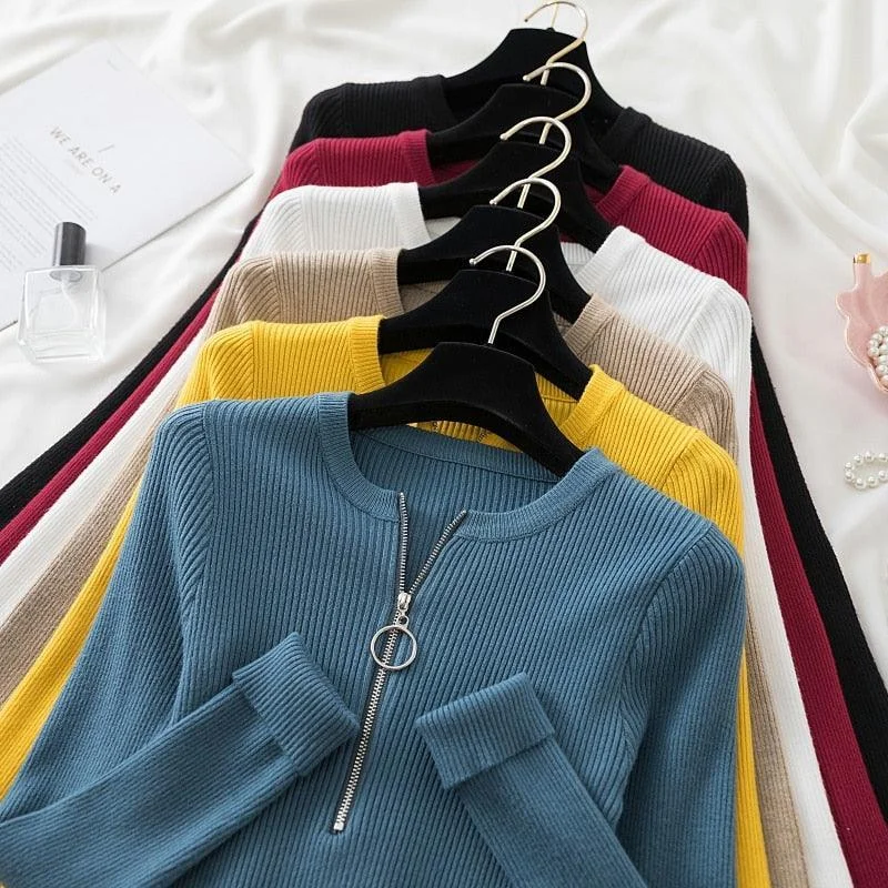 Women's Sweater for Skiing-Zipper Mock Neck Sweater