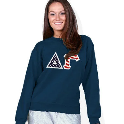 Women's Sweatshirts for Lazy Sundays -Sorority Crewneck Sweatshirt, Stars and Stripes Letters - G180 - TWILL Women's Sweatshirts for Lazy Sundays -Sorority Crewneck Sweatshirt, Stars and Stripes Letters - G180 - TWILL