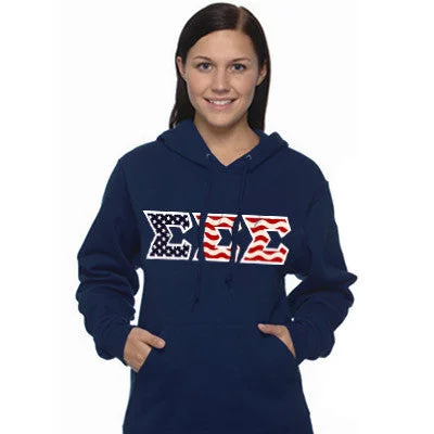 Women's Sweatshirts with Casual Fit -Sorority Hooded Sweatshirt, Stars and Stripes Letters - G185 - TWILL