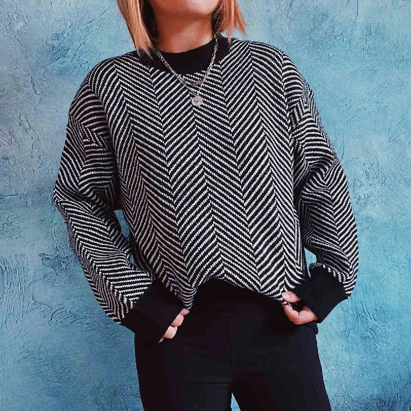 Women's Cozy Pullovers Sweater with Exaggerated Neckline-2022 Autumn And Winter New Commuter OL Slim-Fit Diagonal Striped Round Neck Long Sleeve Knitted Sweater Pullover Women's Cozy Pullovers Sweater with Exaggerated Neckline-2022 Autumn And Winter New Commuter OL Slim-Fit Diagonal Striped Round Neck Long Sleeve Knitted Sweater Pullover