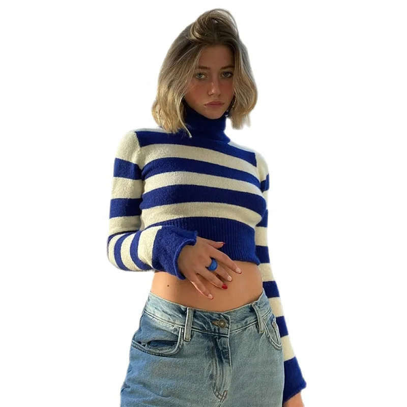 Women's Relaxed Fit Knit Pullovers Sweater-2022 New Autumn Women Knitted Sweater Striped Design Turtleneck Pullover Women Cropped Sweaters Casual Outfit Women's Relaxed Fit Knit Pullovers Sweater-2022 New Autumn Women Knitted Sweater Striped Design Turtleneck Pullover Women Cropped Sweaters Casual Outfit