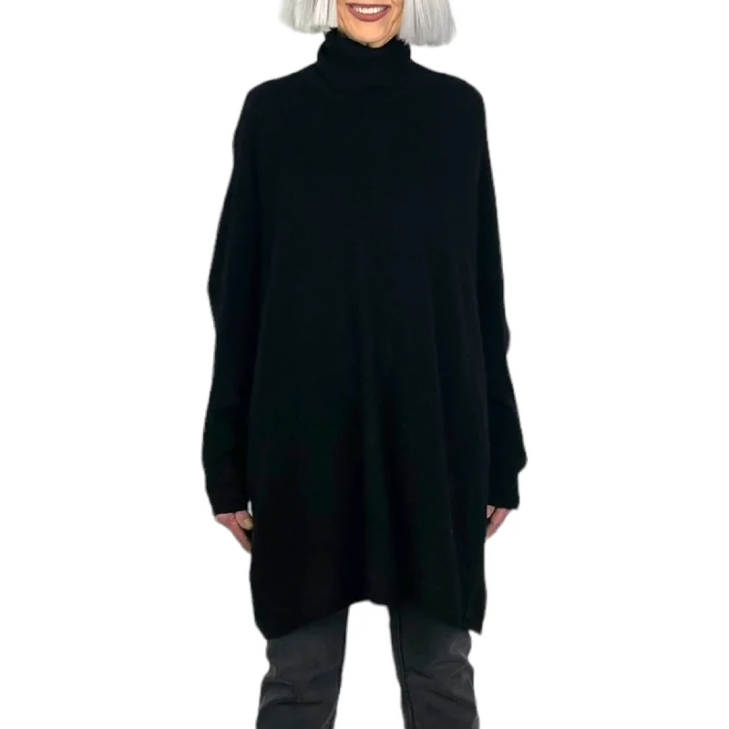 Women's Pullover Sweater with Ribbed Detail on Sleeves-JOJO CASHMERE PONCHO PULLOVER
