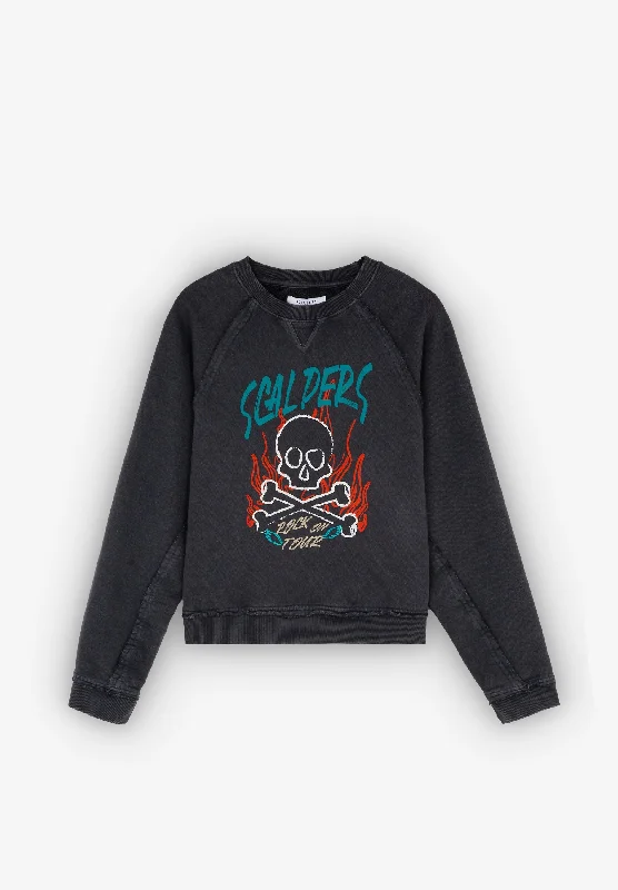 Women's Sweatshirts for Sporty Chic Look -FLAME SKULL SWEATER
