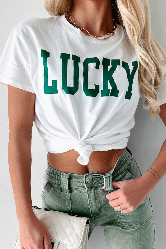 Women's Sweatshirts with Trendy Prints -A Lucky Life Graphic T-Shirt (White)
