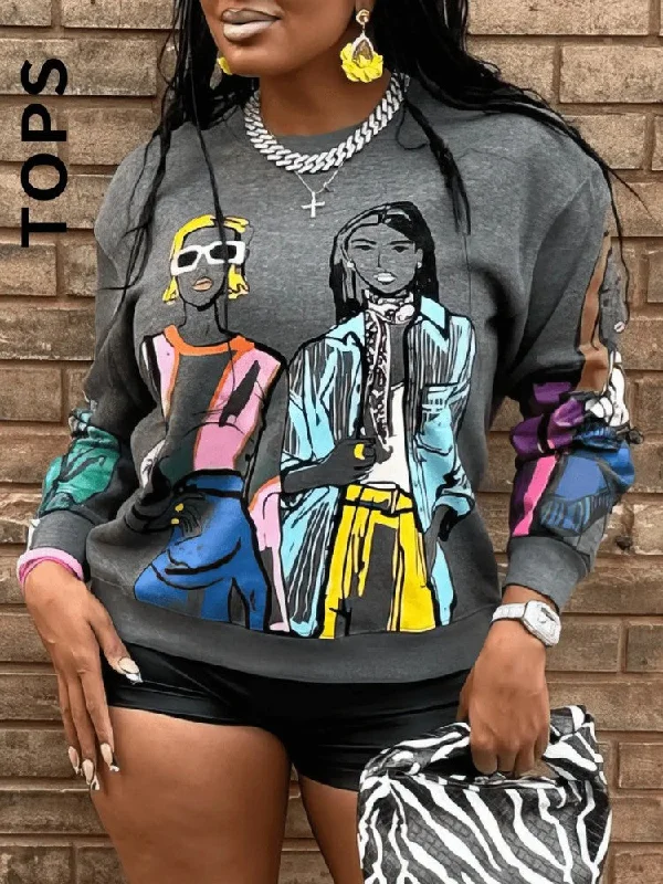 Women's Warm Wool Knit Pullover Sweater for Winter-Abstract Printed Crew Neck Pullover Sweatshirts