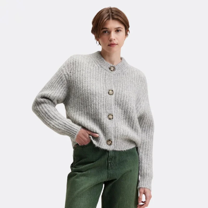 Knit Tops with Button Closure-Adyka Cardigan (Light Grey)
