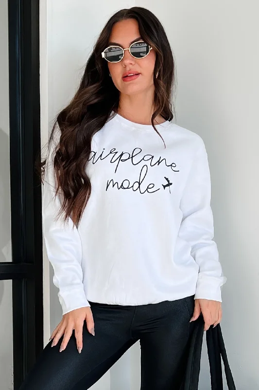 Women's Sweatshirts with Soft Inner Lining -"Airplane Mode" Graphic Sweatshirt (White) Women's Sweatshirts with Soft Inner Lining -"Airplane Mode" Graphic Sweatshirt (White)