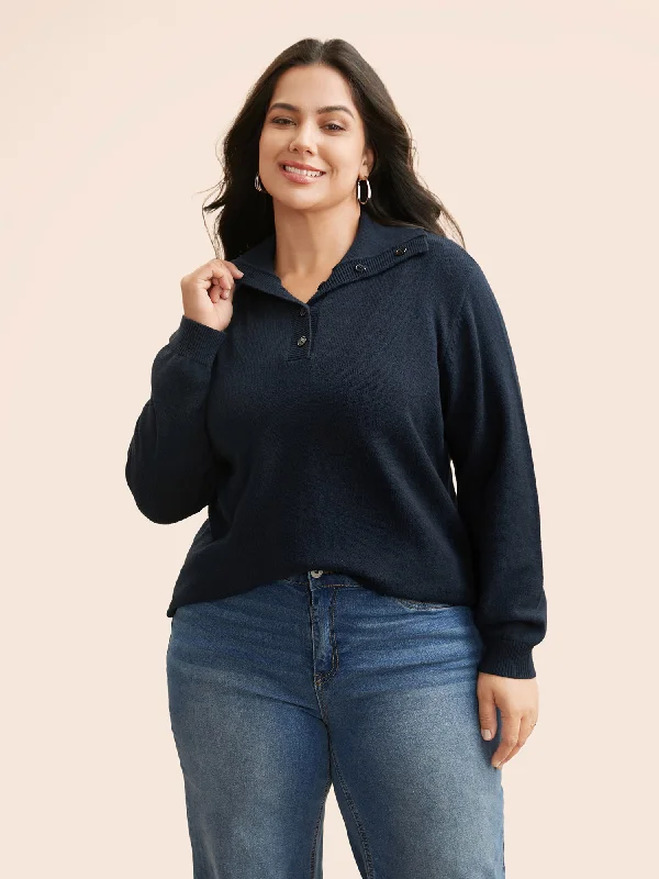 Women's Warm Knit Wool Pullovers Sweater-Airy Cozy Lapel Collar Button Up Pullover
