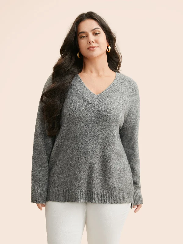 Women's Comfy Cashmere Pullover Sweater-Airy Cozy V Neck Drop Shoulder Pullover