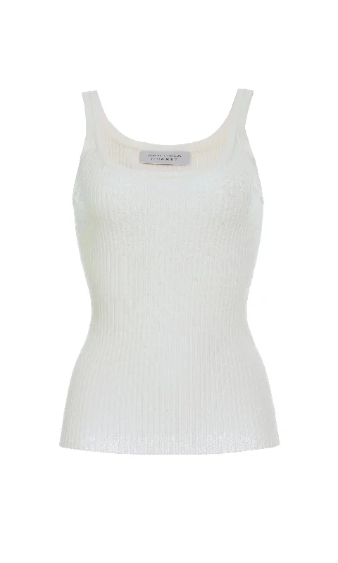 Knit Tops with Elegant Touch-Alicia Knit Tank Top in Ivory Merino Wool
