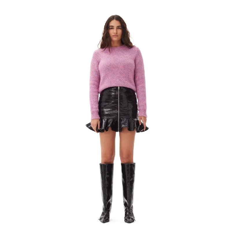 Knit Tops with Pockets and Buttons-Brushed Alpaca O-Neck (Chalk Pink)