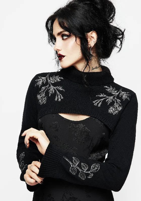 Women's Fall Style Knit Pullovers Sweater-Amalthea Embroidered Roll Neck Extreme Crop Jumper Women's Fall Style Knit Pullovers Sweater-Amalthea Embroidered Roll Neck Extreme Crop Jumper