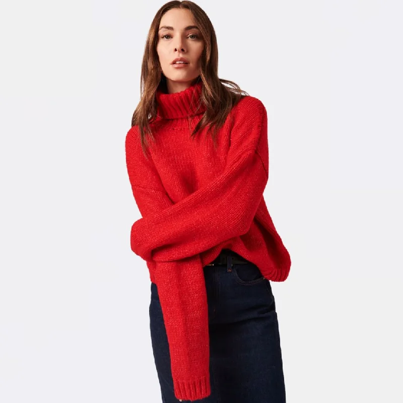 Knit Tops with Leather Accents-Amelie Turtleneck (Scarlet)