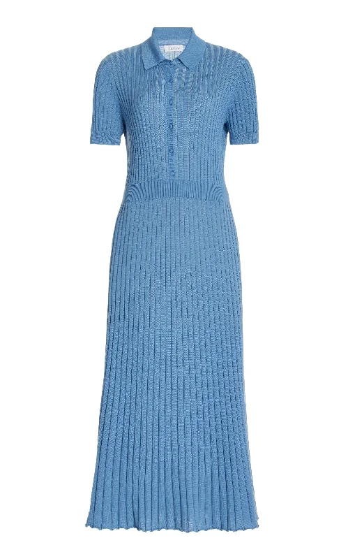 Women's Knit Sweater with Side Seam Detail -Amor Knit Midi Dress in Light Blue Denim Cashmere Silk Women's Knit Sweater with Side Seam Detail -Amor Knit Midi Dress in Light Blue Denim Cashmere Silk