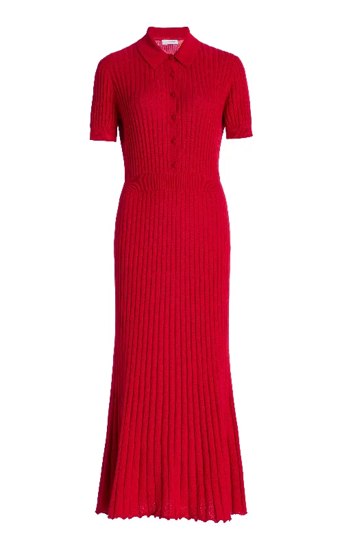 Knit Tops for Winter Style-Amor Knit Midi Dress in Scarlet Red Cashmere Silk
