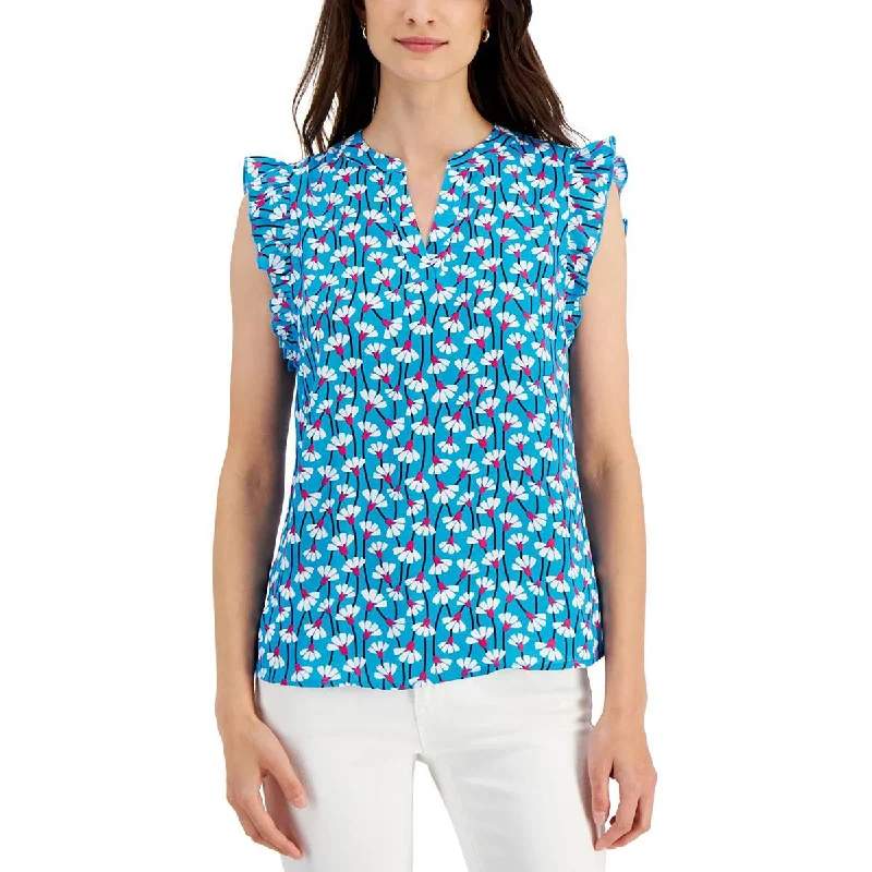 Women's Pullover for Evening Relaxation -Anne Klein Womens Floral Ruffle Sleeve Pullover Top Women's Pullover for Evening Relaxation -Anne Klein Womens Floral Ruffle Sleeve Pullover Top