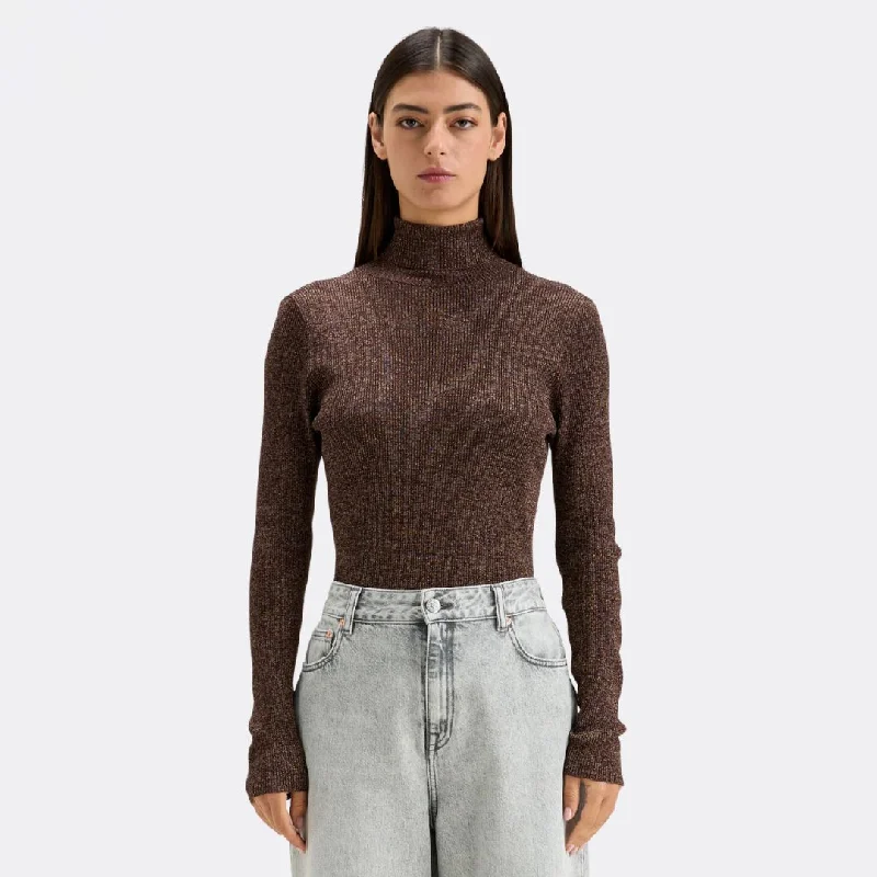 Knit Tops with Short Sleeve for Summer-Anoit Sweater (Chestnut)