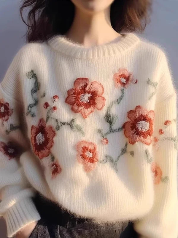 Women's Plain Pullovers Sweater-apricot embroidered pullover knitted sweater jacket for women new style S5050 Women's Plain Pullovers Sweater-apricot embroidered pullover knitted sweater jacket for women new style S5050