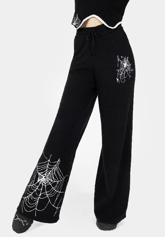 Knit Tops with Soft Texture-Araneae Embroidered Wide Leg Knit Joggers