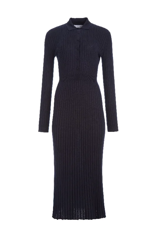 Women's Chunky Knit Tops -Ardor Knit Maxi Dress in Navy Cashmere Silk