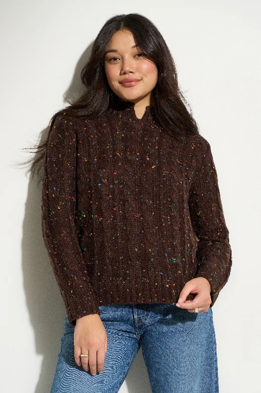 Women's Wool Blend Knit Pullover Sweater with Side Pockets-Aster Pullover - Brown