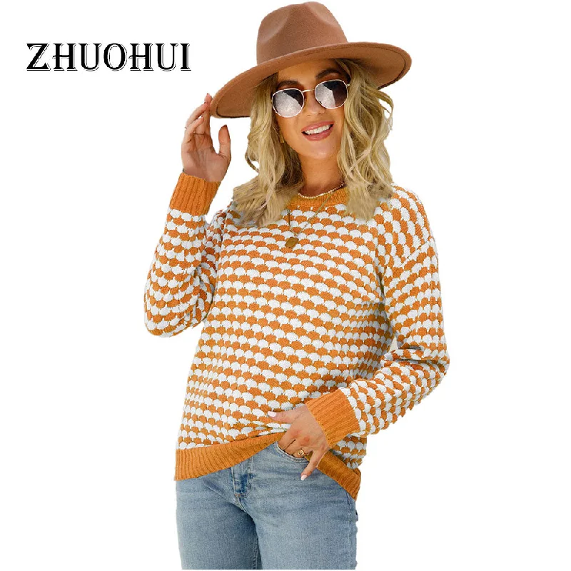 Women's Cardigan-Pullover Sweater Combo-Autumn Casual O Neck Patchwork Knitting Pullover Sweater Tops For Women
