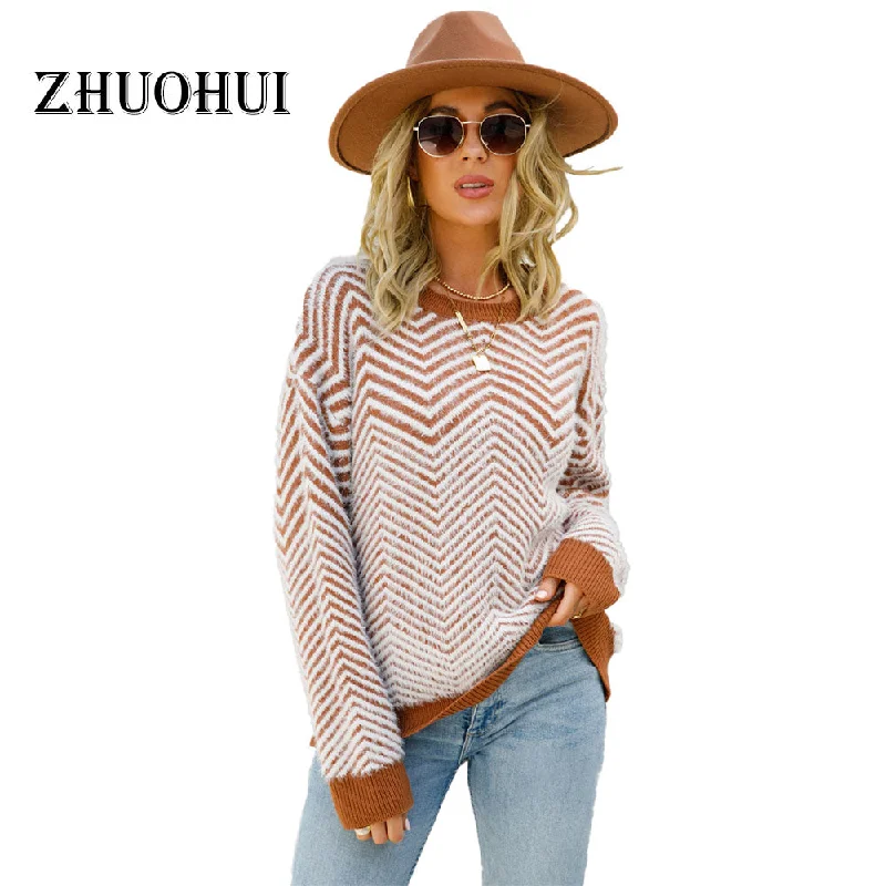 Women's Stretch Fit Pullovers Sweater-Autumn Winter Casual Round Collar Patchwork Pullover Knitting Tops Women Plain Sweater Women's Stretch Fit Pullovers Sweater-Autumn Winter Casual Round Collar Patchwork Pullover Knitting Tops Women Plain Sweater