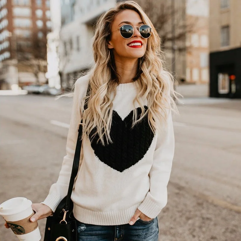 Women's Cozy Wool Knit Pullovers Sweater for Autumn-Autumn Winter Matching New Women's Knitwear Round Neck Fashion Pullover Love Sweater For Women Women's Cozy Wool Knit Pullovers Sweater for Autumn-Autumn Winter Matching New Women's Knitwear Round Neck Fashion Pullover Love Sweater For Women