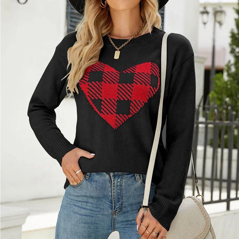 Women's Wool Pullovers Sweater with Texture-Autumn Winter New Women's Loose Sweater Round Neck Fashion Pullover Plaid Love Women Women's Wool Pullovers Sweater with Texture-Autumn Winter New Women's Loose Sweater Round Neck Fashion Pullover Plaid Love Women