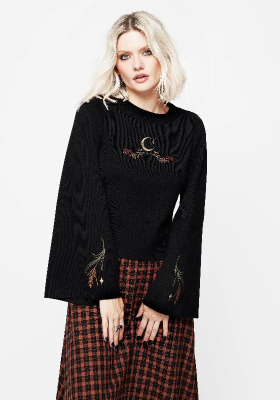 Women's Cardigan-style Pullovers Sweater-Autumnus Flare Sleeve Embroidered Knit Jumper