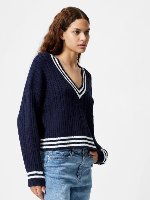 Knit Tops with High-Low Design-Babysoft Cable V-Neck Jumper