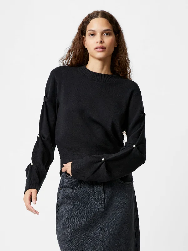 Women's Knit Sweater for Cozy Weather -Babysoft Faux Pearl Sleeve Crew Neck Jumper