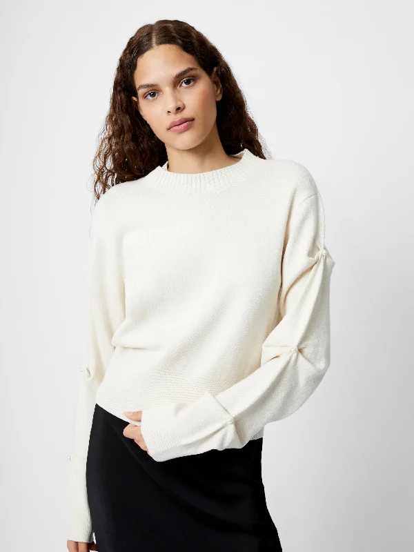 Soft Knit Sweaters for Women -Babysoft Faux Pearl Sleeve Crew Neck Jumper