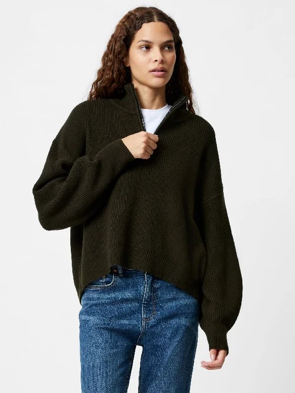 Women's Knit Sweater with Textured Knit -Babysoft Half Zip Jumper