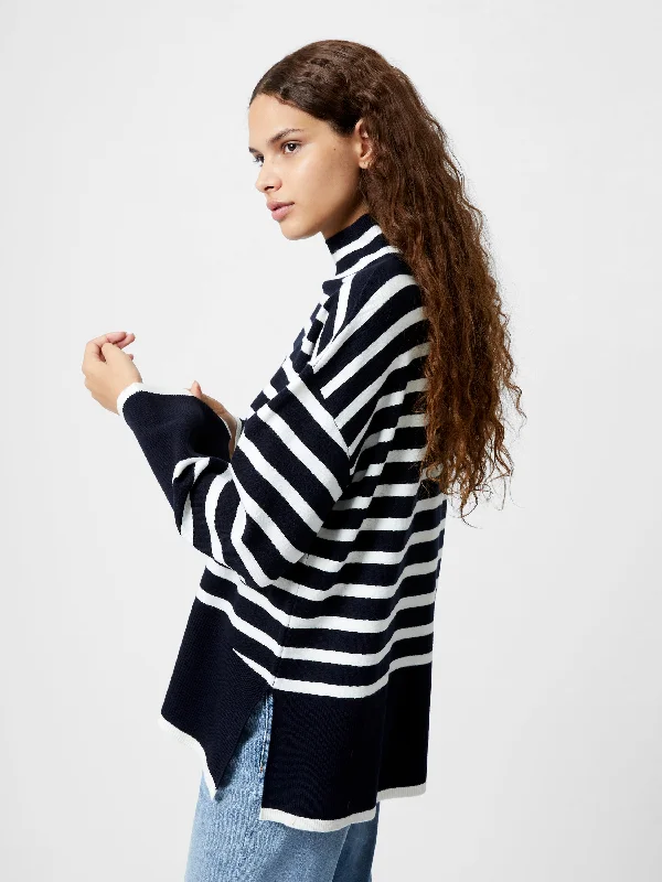 Knit Tops with Side Pockets-Babysoft High Neck Striped Side Split Jumper