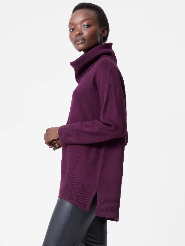 Women's Knit Sweater with Ribbed Cuffs -Babysoft Ribbed Cowl Neck Jumper