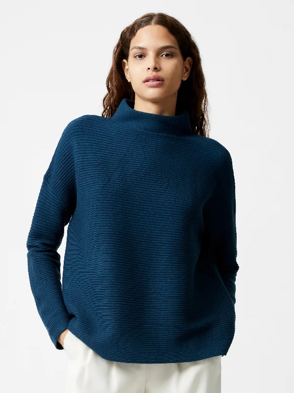 Women's Knit Sweater with Batwing Sleeves -Babysoft Ribbed Mock Neck Jumper