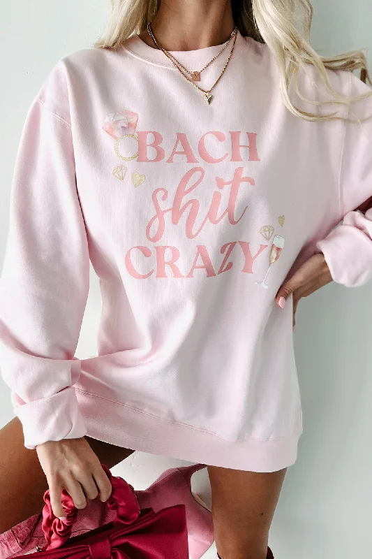 Women's Sweatshirts with Chic Sporty Look -"Bach Shit Crazy" Graphic Crewneck (Light Pink) - Print On Demand
