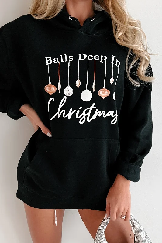 Women's Sweatshirts with Comfortable Design for Easy Wear -"Balls Deep In Christmas" Graphic Hoodie (Black) - Print On Demand
