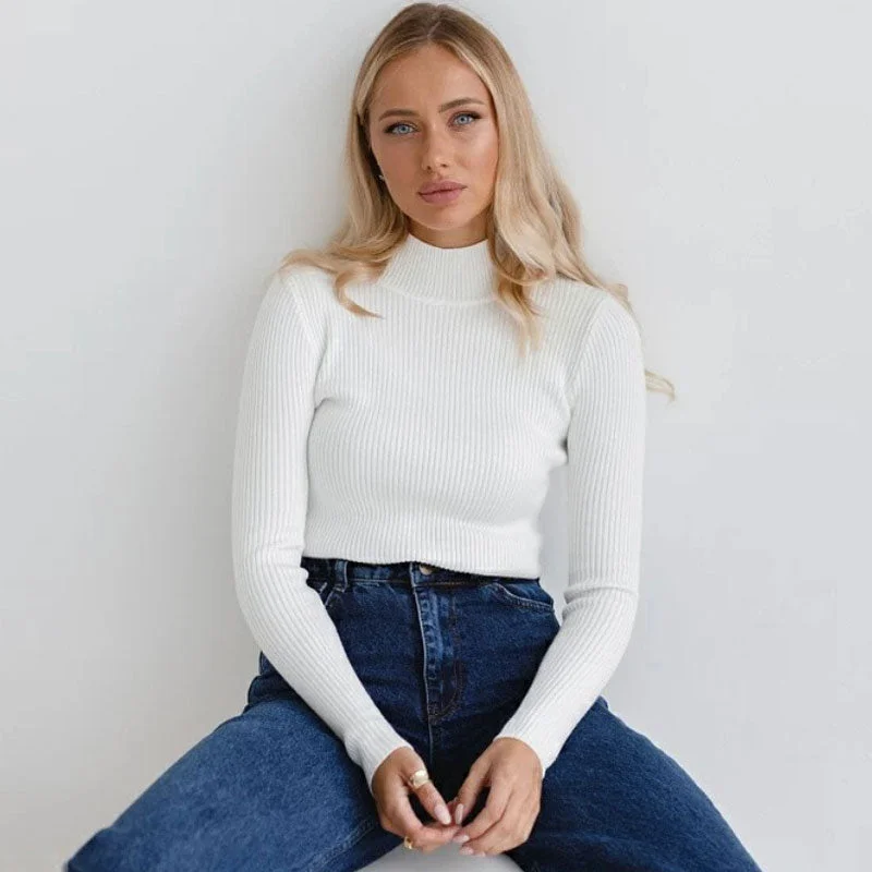 Women's Trendy Wool Pullover Sweater with Simple Design-Basic High Neck Long Sleeve Stretch Fitted Ribbed Knit Winter Pullover Sweater Women's Trendy Wool Pullover Sweater with Simple Design-Basic High Neck Long Sleeve Stretch Fitted Ribbed Knit Winter Pullover Sweater