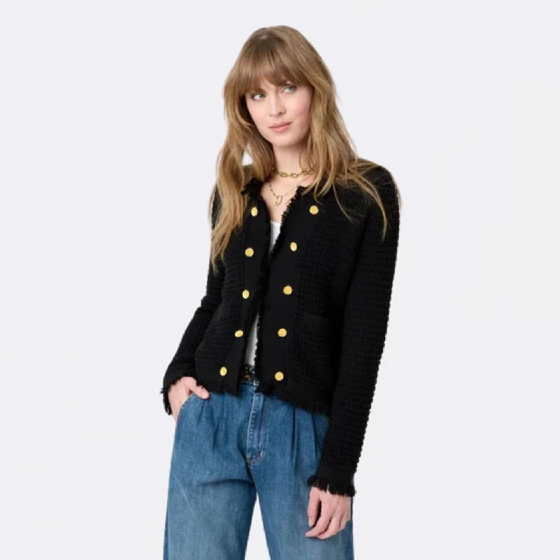 Knit Tops with Horizontal Stripes-Beau-Lero Fringe Cardigan (Black)