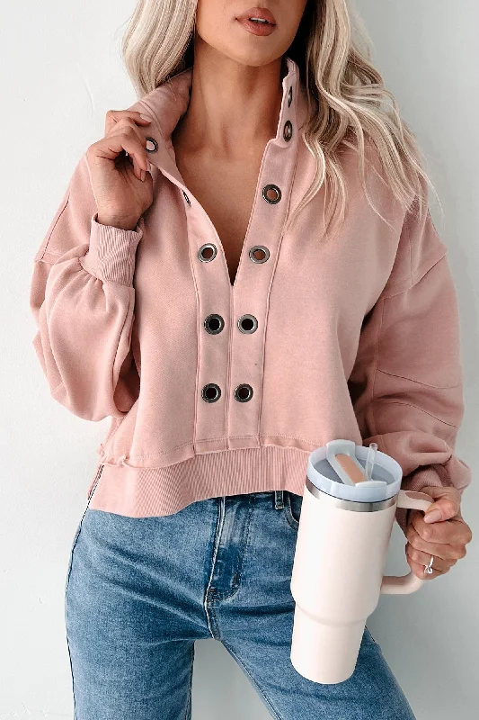 Women's Casual Knit Pullover Sweater with Split Sides-Being Productive Grommet Detail Pullover (Mauve)